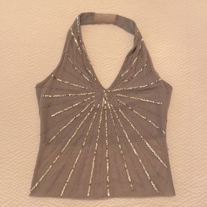 BCBGMaxAzria Vintage Grey Sequined Halter Top